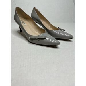L.K. Bennett Designer Patent Leather Gray Pointed Toe Angelic Kitten Heels 9.5